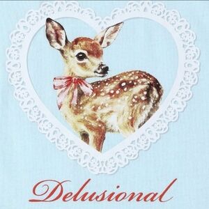 Pretty Blue Delusional Deer Tee With Dainty Heart And Bow Accent